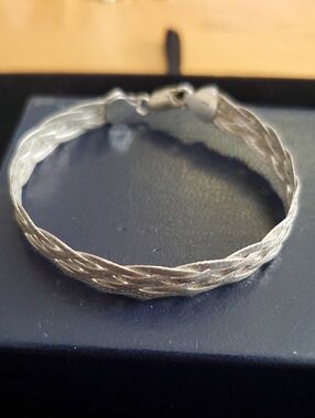 925 FAS , Sterling Silver Two Tone Braided Herringbone Bracelet 6.8 grms.